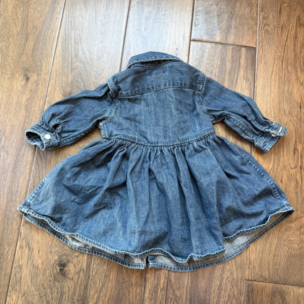 Ralph Lauren Denim Dress Baby 3M Blue Excellent Long Sleeve Button Front Pony